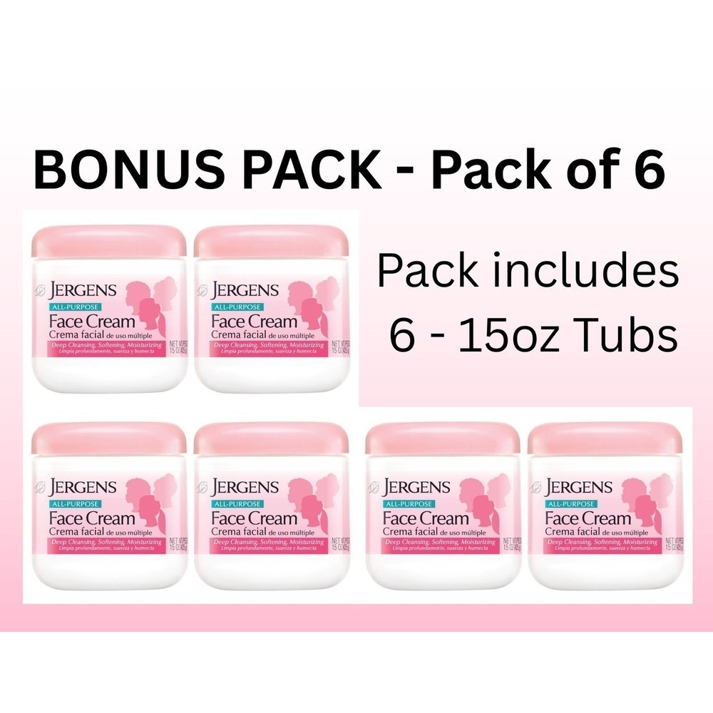 SIX Jergens All Purpose Face Cream 6Pack 15oz Tubs Soft Moisturizing Bonus Pack